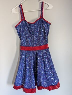 ❤️ Women's Blue And Red Sequin Dance Dress szL